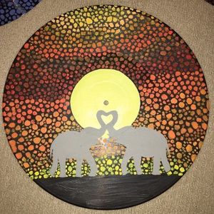 HAND PAINTED SAFARI/ELEPHANT SUNSET VINYL RECORD